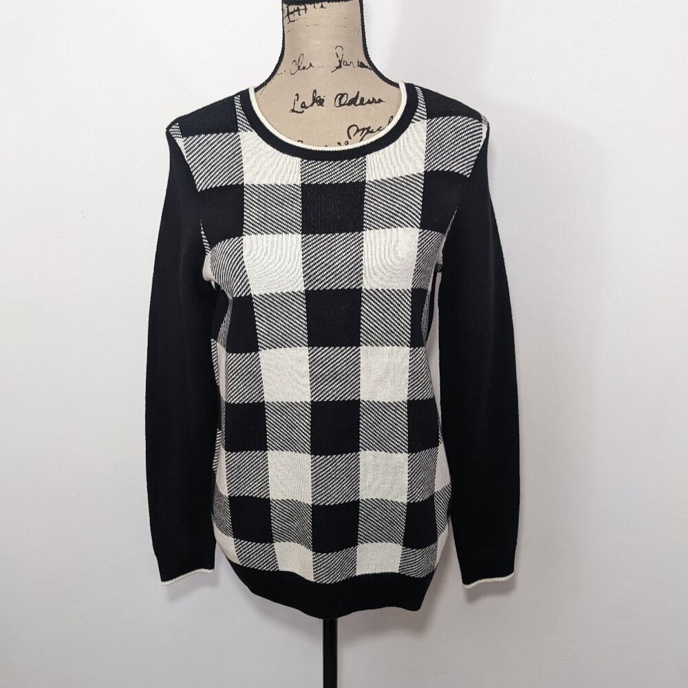 NWT Charter Club Womens Sweater Black Buffalo Check Long Sleeve Small S